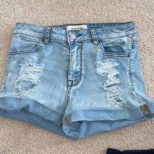 Ripped Light Blue Jean Shorts